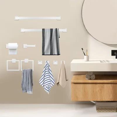 Image de Ensemble d'accessoires de salle de bain - Ensemble de porte-serviettes mural en acier inoxydable, 20 pièces