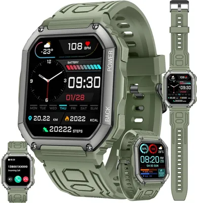Produktbild von Herren Smartwatch mit Telefonfunktion, AMOLED 5ATM wasserdichte Fitness Taschenlampe Schrittzähler, Herzfrequenz, SpO2, Sportuhr, Aktivitätstracker