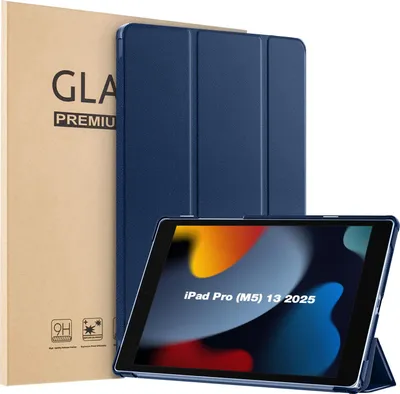 Produktbild von Schutzhülle + 2x 9H Display Glas für Apple iPad Pro 8. Gen (M5) 2025 13 Zoll Cover Case Schutz Tablet Farbe: Dunkelblau