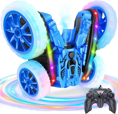 Produktbild von Ferngesteuertes Auto 4WD – 360° Stunt RC Auto mit LED-Licht, Sprühfunktion & beweglichen Armen, 2,4-GHz-Doppelseitenfahrt, RC Drift Spielzeugauto für Kinder – Blau