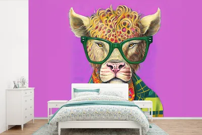 Produktbild von MuchoWow® Fototapete für Wohnzimmer oder Schlafzimmer Wandtapete Vinyl Motivtapete Brille - Tier - Schottischer Highlander - Blumen - Hippie - 600x400 cm - Vinyltapeten