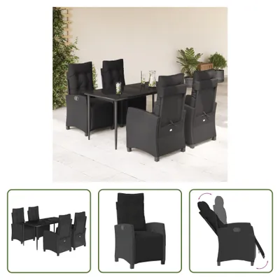 Produktbild von The Living Store 5-tlg. Garten-Essgruppe mit Kissen Schwarz Poly Rattan