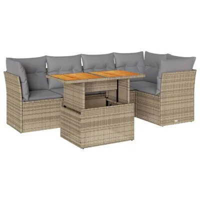 Produktbild von 6-tlg. Garten-Sofagarnitur mit Kissen Beige Poly Rattan