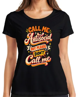 Zdjęcie produktu dla Koszulka damska "Call Me Antisocial But Please Don't Call Me Lustig", czarna, rozmiar L