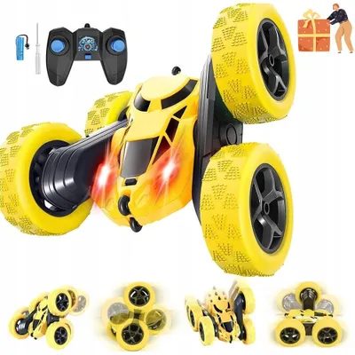 Image de Véhicule cascadeur double face Voiture télécommandée RC 4WD Stunt Car 2.4 GHz tout-terrain Véhicule électrique, cadeau pour enfants garçons jaune