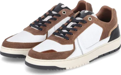 A pair of low-top sneakers shown from a diagonal angle against a white background.