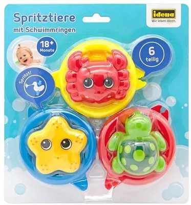 Produktbild von Idena - Badespielzeug Set für Kinder, 6-teiliges Wasserspielzeug mit 3 Schwimmringen und 3 Meeres-Spritztieren
