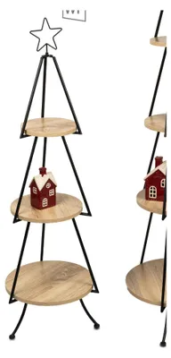 Produktbild von Deko Etagere mit 3-Stöckig H. 114cm aus schwarzem Metall mit Holz Formano W25