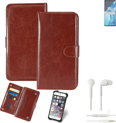 Produktbild von K-S-Trade 360° Hülle kompatibel mit OnePlus 9 Pro inkl. Headphones braun Kunstleder Case BookCase WalletCase Kunstlederederhülle Handyhülle,