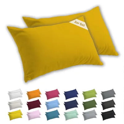 Produktbild von Lavea® 2er Set Kissenbezug 40x60 cm, 100% Baumwolle Jersey, YKK-Reißverschluss, Goldgelb