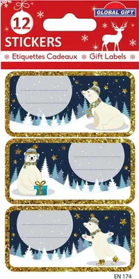 Immagine prodotto di 12 etichette adesive natalizie - Cervo glitter oro