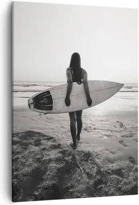 Produktbild von Bild auf Leinwand - Leinwandbild - Einteilig - Frau Strand Surfen - 50x70cm - Wand Bild - Wanddeko - Wandbilder - Leinwanddruck - Wanddekoration - Leinwand bilder - Wandbild - PA50x70-5036