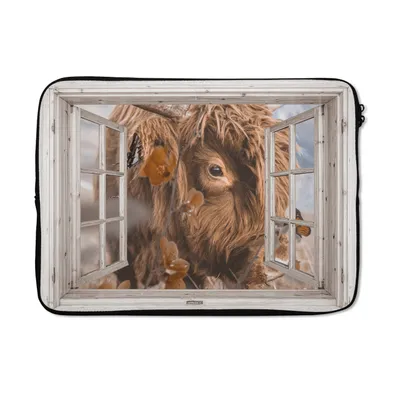 Produktbild von MuchoWow® Laptop Hülle 13 Zoll Scottish Highlander - Ansicht - Insekten Laptoptasche - Laptophülle - Sleeve - Rundumschutz