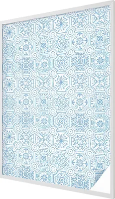 Obrázek produktu pro Vitrážová fólie na okna - 146x100 cm - vitrážový vzor - neprůhledná dekorativní fólie na ochranu soukromí - samolepicí, UV ochrana - modré dlaždice