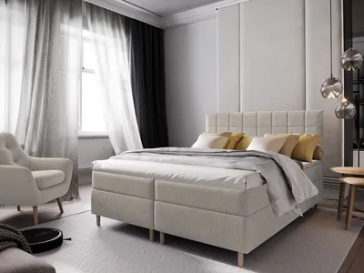 Produktbild von Masseno Boxspringbett IBIZA 180x200 cm Komplett-Set mit Bonell Matratze und Topper, Polsterbett mit Bettkästen -Beige, INARI 22