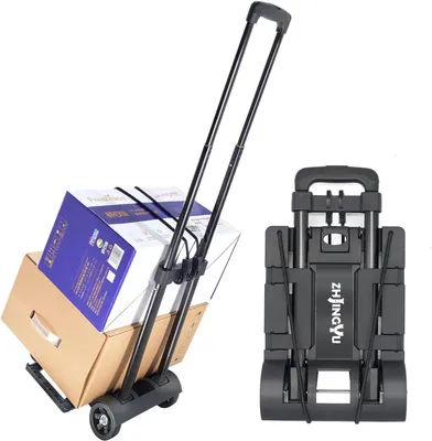 Image de Sac trolley pliable à 2 roues - 70 lbs portable et pliable - sangle élastique - noir