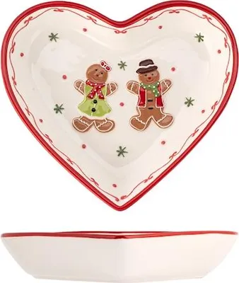 Produktbild von H&H Weihnachtlich dekorierter Keramikteller in Lebkuchenherzform, 21,5 cm.