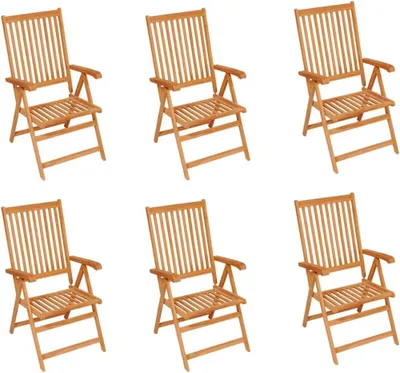 Produktbild von 6er-Set klappbare Gartenstühle aus massivem Teakholz mit hellgrünen Kissen und 7-fach verstellbarer Rückenlehne, belastbar bis 110 kg