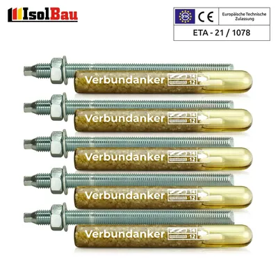 Set 5x Verbundankerpatrone M12 + Ankerstange M12 x220mm Verz. ETA Mörtelpatrone