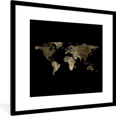 Produktbild von MuchoWow® MuchoWow® Gerahmtes Poster Weltkarte - Luxus - Gold 40x40 cm - Poster mit zchwarzem Bilderrahmen - Poster - Plakat im Rahmen