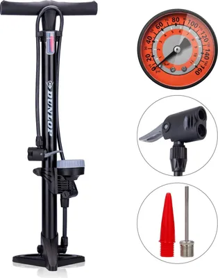 Immagine prodotto di Pompa da pavimento Dunlop per bici e auto - Con manometro - Robusta pompa manuale e da officina per pneumatici, palloni e materassini gonfiabili