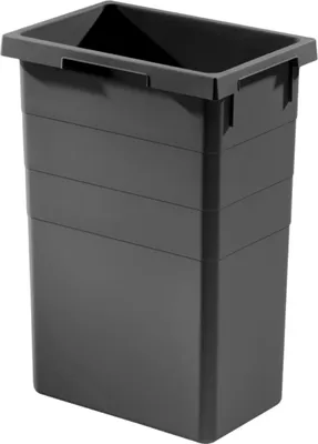 A dark gray plastic trash can insert.