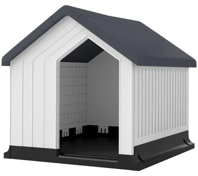 Produktbild von PawHut Hundehütte Outdoor Hundehaus mit Asphaltdach, Fenster, Grau