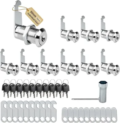 Obrázok produktu pre Nábytkový zámok 30 mm, 10 kusov, pre dvere skriniek, 2 západky a 20 kľúčov