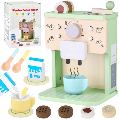 Produktbild von Kinder Kaffeemaschine Kinderküche Zubehör Holz Spielküche Kaffeeservice Spielset Küchengeräte Kaffeeset Kinder Spielzeug Holzspielzeug Rollenspiel Geschenk