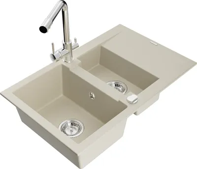 Produktbild von Mexen Gaspar 1,5-Becken-Granitspüle mit Abtropffläche und Mischbatterie Duero, Beige - 6507-69-671600-00