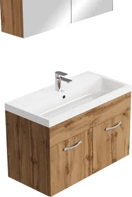 Produktbild von Badplaats Badmöbel Komplettset Paso 02 80 x 40 cm Eiche - Badezimmermöbel mit Waschbecken und Spiegelschrank