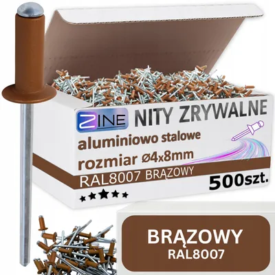Obrázek produktu pro Slepé nýty ZINE 4x8 mm hnědé RAL 8007 hliníkové 500 ks