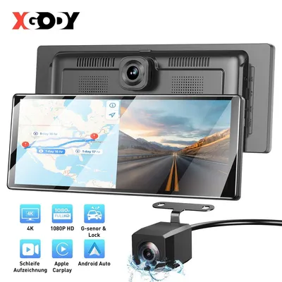 Image de Autoradio tactile 11,3 pouces, compatible Apple CarPlay et Android Auto sans fil, format 2 DIN, avec double caméra intégrée : caméra avant 4K et caméra de recul 1080p, Bluetooth, USB, mode nuit