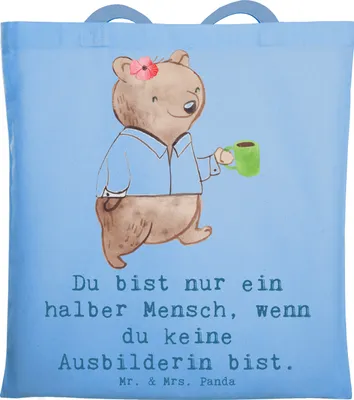 Produktbild von Mr. & Mrs. Panda Uni Tasche Ausbilderin Herz - Sky Blue - Geschenk, Spruch, Jutebeutel, Tutorin, Laptoptasche, Tragetasche, Beruf, Lustig, Shopping, Witzig