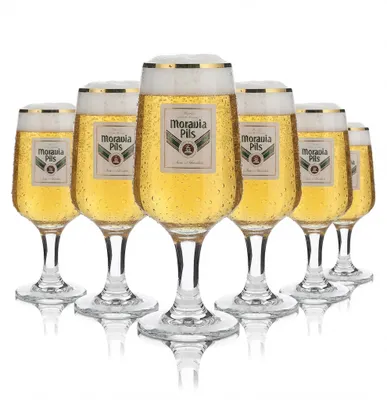 Produktbild von 6x Moravia Glas 0,2l Goldrand Pokal Pilstulpe Bier Gläser Set Brauerei Gastro
