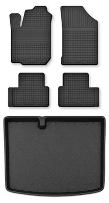 Image de Tapis en caoutchouc + bac de coffre pour Dacia Sandero III 2021- (hayon) – 5 pièces, noirs, semi-universel, adapté