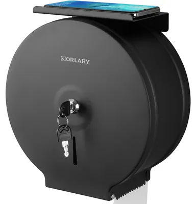 Toiletpapierdispenser, Edelstahl, 22,5 cm, schwarz, mit Ablage