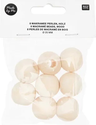 Produktbild von 8 Makramee Runde Perlen - Naturholz - 25 mm