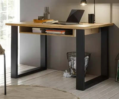 Produktbild von Schreibtisch "Stove" Büro in Used Wood, Laptoptisch mit Metallgestell 125 x 60 cm