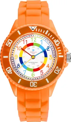 Produktbild von Alienwork Kids Lernuhr Kinderuhr Mädchen Uhrzeit lernen Orange Silikon-Armband Mehrfarbig Kinder-Uhr Wasserdicht 5 ATM Zeit Lernen