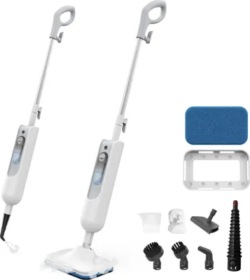 Obrázek produktu pro Parní mop 12 v 1 – ruční parní čistič – odnímatelná ruční hlavice – 1200–1400 W – nádržka na vodu 360 ml – 220–240 V, zástrčka EU – na tvrdé podlahy a koberce – světle šedá