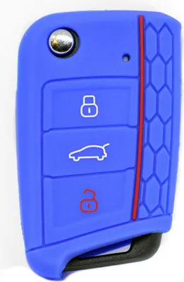 Produktbild von Auto Schlüssel Hülle Silikon Schutz Cover im Wabe Design Blau kompatibel mit Golf 7 Polo 6C Seat Ateca Arona Leon Skoda Octavia Superb Kodiaq 3 Tasten Klappschlüssel