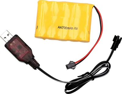 Zdjęcie produktu dla Akumulator 6V 700mAh AA Ni-CD | Do modelarstwa i zabawek RC, WLtoys K989, Tello DJI | Z kablem USB, żółty | 71 x 51 x 14 mm - 81 g