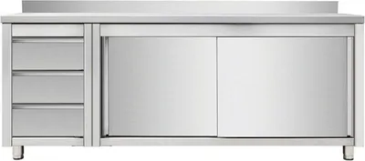 Produktbild von Arbeitsschrank Schiebetüren,Schubladen,Aufkantung 1600x700x850mm