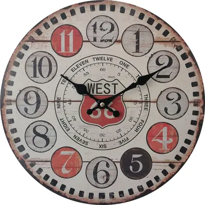 Produktbild von Rebecca Mobili Wanduhr im Vintage-Stil aus Holz, braun, schwarz und rot ø 33,8 cm