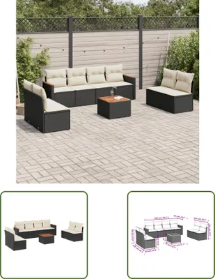 Produktbild von The Living Store 9-tlg. Garten-Sofagarnitur mit Kissen Schwarz Poly Rattan