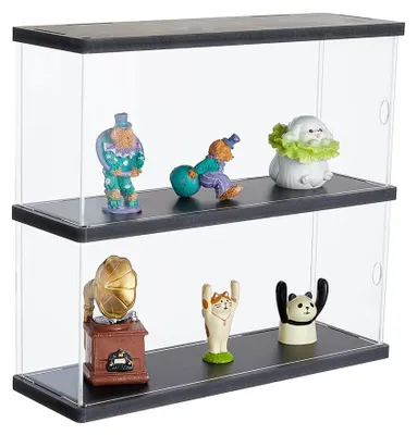 Acryl-Vitrine 2 Etagen, schwarz, 30x10x26,5 cm, Wandmontage