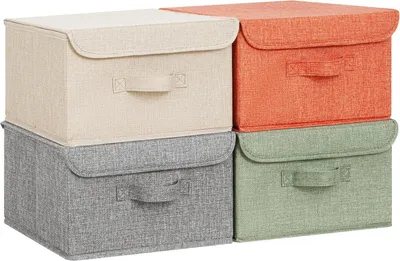 Obrázok produktu pre Úložné boxy s vrchnákom 32x32x18 cm, 4 ks, látka, pre oblečenie