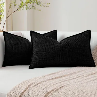 Produktbild von Kissenbezüge 2er Set Leinen-Optik 30x50 cm Schwarz