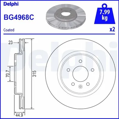 Produktbild von 2x DELPHI Bremsscheibe BG4968C für OPEL INSIGNIA Caravan INSIGNIA CC 44 9mm